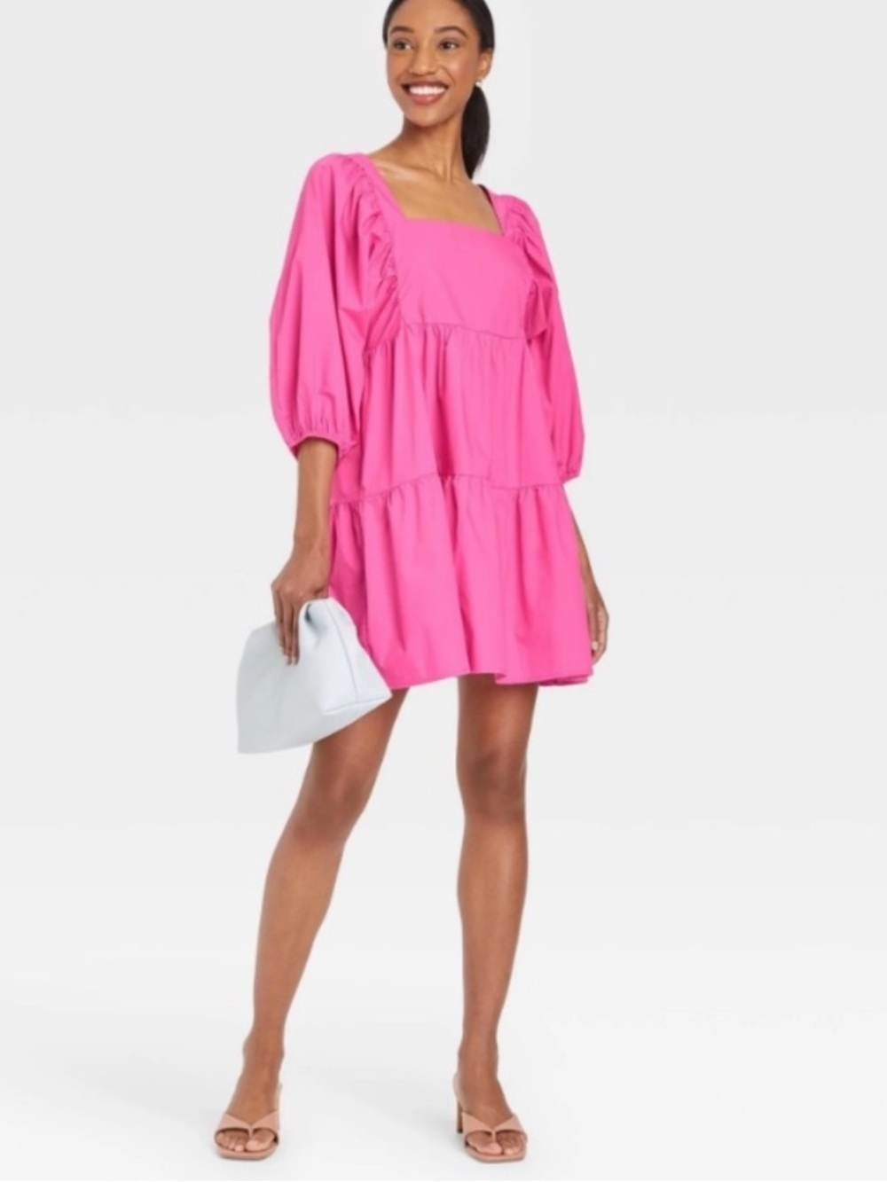A New Day tiered babydoll dress with puff sleeves M